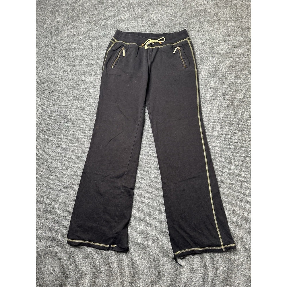 Womens Pants Southpole Black Drawstring Cotton Flare Hem Stitch Detail, Size L